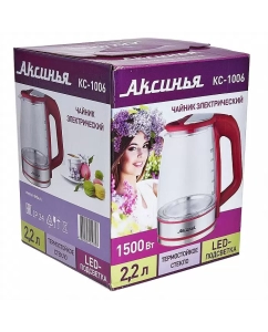 Купить Чайник электрический Аксинья КС-1006 1.8 л серебристый, прозрачный, красный  в E-mobi