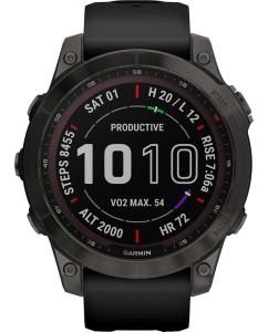 Купить Умные часы Garmin Fenix 7 Sapphire Solar Carbon Gray DLC Titanium with Silicone Black Band 010-02540-21 в E-mobi
