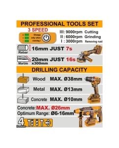 Купить Набор аккумуляторного инструмента INGCO 3 шт 20В INDUSTRIAL COSLI241198  в E-mobi