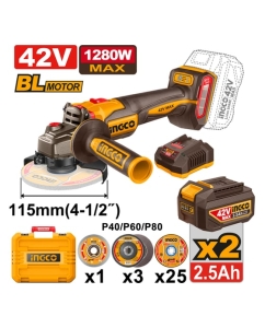 Купить Аккумуляторная УШМ INGCO 42В 115 мм, б/щ (4) INDUSTRIAL CAGLI4128112  в E-mobi