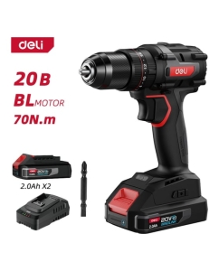 Купить Профессиональный бесщеточный ударный шуруповерт DELI DE-CZ20-1D2 (2 АКБ, 20В х 2Ач + ЗУ, 13мм, 70Нм, сумка) 168692 в E-mobi