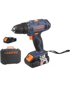 Купить Дрель-Шуруповерт аккумуляторная MAX-PRO 18 В, 0-350/0-1250 об/мин, 10 мм, 30 Нм, 2 батареи (Li-Ion) х1,5 Ач, 15+1, 1 ч., регулировка оборотов, резинов 85030 в E-mobi