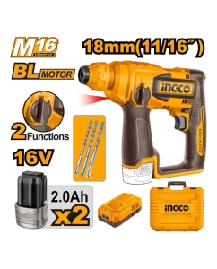 Купить Аккумуляторный перфоратор 16В BL 1.8Дж 2хАКБ 2Ач и ЗУ   INDUSTRIAL INGCO CRHLI16168  в E-mobi