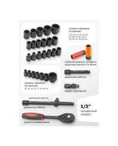 Купить Набор инструментов Rockforce ударных 32 предмета 1/2" 6 граней, 10-32мм, Cr-Mo RF-4323-5MPB(54615)  в E-mobi