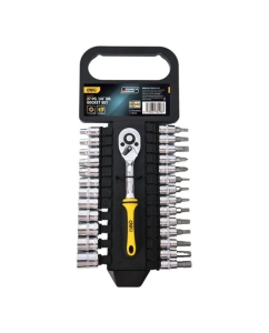 Купить Набор торцевых головок и бит DELI 26шт с трещоткой 1/4  DL0027T, 12 торцевых головок 4-14 мм, 14 головок-бит, трещотка 45 зубьев, сталь 50BV30 212827 в E-mobi