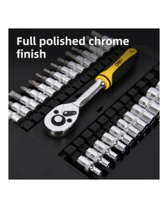 Купить Набор торцевых головок и бит DELI 26шт с трещоткой 1/4  DL0027T, 12 торцевых головок 4-14 мм, 14 головок-бит, трещотка 45 зубьев, сталь 50BV30 212827  в E-mobi