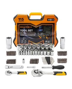 Купить Набор инструментов MEGATOOLS 115 предметов 1/4, 1/2, 6гредметов MT-41151-5(63407) в E-mobi