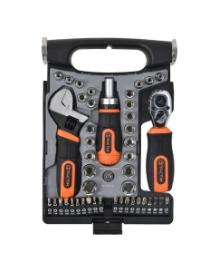 Купить Набор головок 1/4, 3/8, вставок и ключа разводного TACTIX из 46-ти предметов 900155  в E-mobi