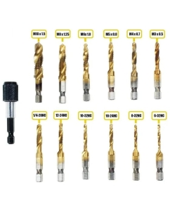Купить Набор из 13 комбинированных сверл и метчиков Vitatools из быстрорежущей стали 1/4 дюйма с быстросменным адаптером nabor-13-kombinirovannyh-sverl  в E-mobi