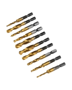 Купить Набор сверл-метчиков KRANZ (М3х1, М4х1, М5х2, М6х2, М8х2, М10х2), Р6М5, титан, 10 шт, KR-91-0699  в E-mobi
