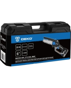 Купить Пила цепная аккумуляторная бесщеточная DEKO DKCHS 20V, 6, 20В, 2x2.2 Ач, 2 шины и 3 цепи в кейсе 083-2014  в E-mobi