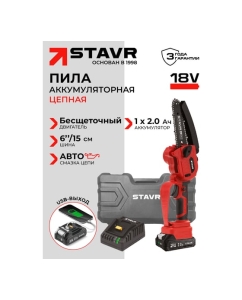 Купить Пила цепная аккумуляторная Ставр (18 В, шина 15 см, BL, 1х2.0 Ач) STAVR SCS 18BL-15-1K, 9060100053  в E-mobi