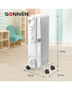 Купить Обогреватель масляный электрический Sonnen, 1000Вт, терморегулятор, 5 секций, белый  в E-mobi