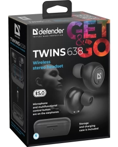 Купить Беспроводные наушники Defender Twins 638 Black  в E-mobi