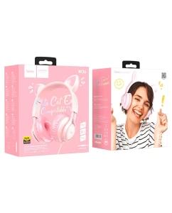 Купить Наушники с микрофоном HOCO W36, детский дизайн, разъём 3.5mm, кабель 1.2m, розовые  в E-mobi