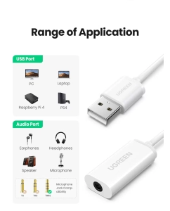 Купить Кабель uGreen US206 (30712) USB A Male to 3.5 mm Aux Cable белый  в E-mobi