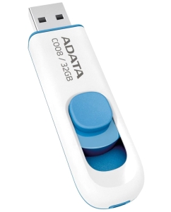 Купить Флешка ADATA Classic C008 32ГБ White/Cyan (AC008-32G-RWE)  в E-mobi