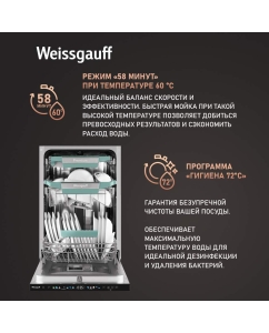 Купить Встраиваемая посудомоечная машина Weissgauff BDW 4160 Real Touch DC Inverter Timer Floor  в E-mobi