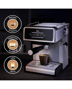 Купить Рожковая кофеварка BQ CM2000 серебристый, черный  в E-mobi