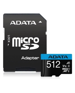 Купить Карта памяти Adata microSDHC, 512GB, Class 10 UHS-I A1, SD адаптер, AUSDX512GUICL10A1-RA1  в E-mobi