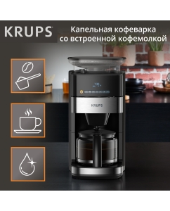 Купить Кофеварка капельного типа Krups Grind Aroma KM832810 с кофемолкой, черный/серебристый в E-mobi