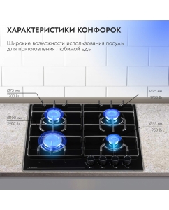 Купить Встраиваемая варочная панель газовая DELVENTO V60H40S000 черный  в E-mobi