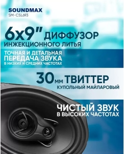 Купить Колонки автомобильные SOUNDMAX SM-CSL693,  15x23 см (6x9 дюйм.),  комплект 2 шт.  в E-mobi