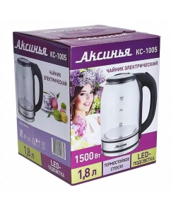 Купить Чайник электрический Аксинья КС-1005 1.8 л серебристый, прозрачный, черный  в E-mobi