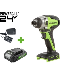 Купить Винтоверт ударный GreenWorks GD24ID3, 24V, б/щет, 0-2800об/мин, 4000уд/мин, HEX 1/4