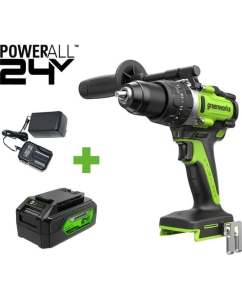 Купить Дрель-шуруповерт ударная GreenWorks GD24DD140, 24V, б/щет, 0-550/0-2100об/мин, 70/140Нм, Anti-kickback, 1x4Ач, ЗУ, коробка 3707607VUB в E-mobi