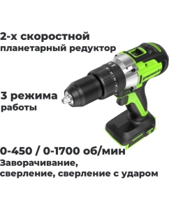 Купить Дрель-шуруповерт ударная GreenWorks GD24DD60, 24V, б/щет, 0-450/0-1700 об/мин, 30/60Нм, 1x2Ач, ЗУ, кор 3704107VUA  в E-mobi