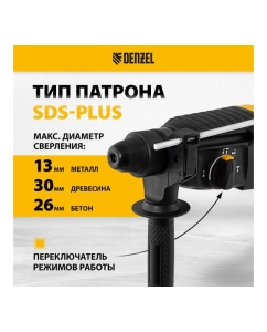 Купить Электрический перфоратор Denzel rhh-800-26, sds-plus, 800 вт, 3 дж, 3 плюс 1 режим 26607  в E-mobi