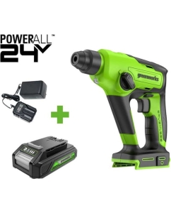 Купить Перфоратор GreenWorks GD24SDS1, 24V, б/щет, 1.2 Дж, 4800уд/мин, 12 мм в бетоне, 1x2Ач, ЗУ, коробка 3803107VUA в E-mobi
