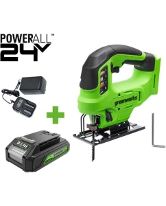 Купить Лобзик GreenWorks GD24JS90, 24V, б/щет, 90мм, 0-3000/мин, 4 ст.маятник, LED, 1x2Ач, ЗУ, коробка 3601707VUA в E-mobi