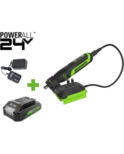 Купить Гравер GreenWorks G24RT, 24V, б/щет, цанги 2.4/3.2мм, 6500–35000 об/мин, оснастка 52 шт, 1x2Ач,ЗУ, сумка, коробка 3200807VUA в E-mobi