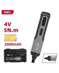 Купить Отвертка аккумуляторная DELI DC161 (4В х 2Ач, 5Нм, 300об/мин, Type-C, набор бит 24 шт, кейс) 162802 в E-mobi