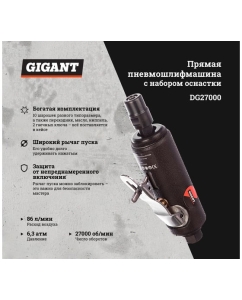 Купить Прямая пневмошлифмашина с набором оснастки (цанга; 27000 об/мин; кейс) Gigant DG27000  в E-mobi
