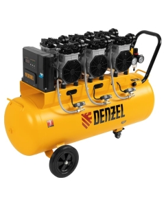 Купить Безмаслянный малошумный компрессор Denzel DLS 3300/100,3300Вт,3x1100,100 л,570 л/мин блок упр 58032 в E-mobi