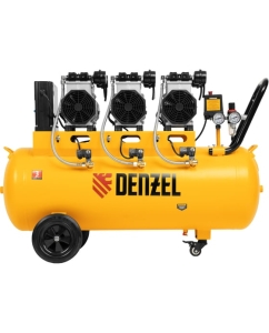 Купить Безмаслянный малошумный компрессор Denzel DLS 3300/100,3300Вт,3x1100,100 л,570 л/мин блок упр 58032  в E-mobi