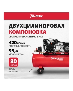 Купить Воздушный компрессор MTX ременной привод кр2500/80, 2,5 квт, 80 литров, 420 л/мин 58022  в E-mobi