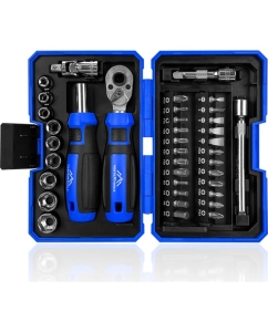 Купить Набор бит vertextools 38 предметов, держатель,трещотка, удлинитель, кардан, головки 0033-38  в E-mobi