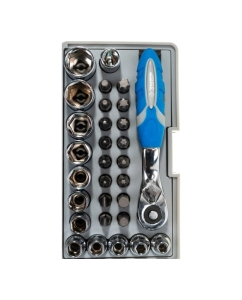 Купить Набор: биты 16шт,торцовые головки с мини трещоткой 12шт,адаптер для бит SQ 1/4"хHex 1/4",удлинитель 1/4"/80мм Зубр 26054-H31  в E-mobi