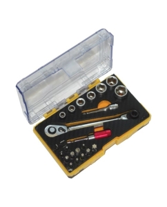 Купить Мини набор цветных бит и головок NIKONA с двухсторонней трещоткой 5-12мм, в пластиковом ящике, 23пр 27-623 в E-mobi