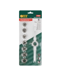 Купить Метрические плашки FIT Профи легированная сталь, 8 шт. М3-М12, плашкодержатель, блистер 70803  в E-mobi