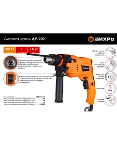 Купить Ударная дрель ВИХРЬ ДУ-700 72/8/2  в E-mobi