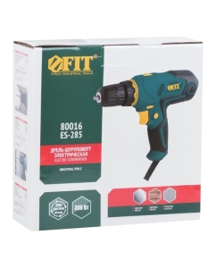 Купить Электрическая дрель-шуруповерт FIT 300 Вт, 0-500/1650 об/мин, БзП 10 мм, резкий наклон, 25 Нм, быстрая смена щеток 80016  в E-mobi