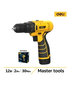 Купить Дрель-шуруповерт аккумуляторная DELI DL-DZ12-4A2 1 акб, 12В х 2Ач, ЗУ, 30 Нм, коробка 164628 в E-mobi