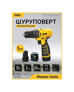 Купить Дрель-шуруповерт аккумуляторная DELI DL-DZ12-4A2 1 акб, 12В х 2Ач, ЗУ, 30 Нм, коробка 164628  в E-mobi