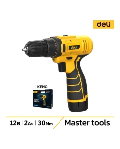 Купить Дрель-шуруповерт аккумуляторная DELI DL-DZ12-5A2 1 акб, 12В х 2Ач, ЗУ, 30 Нм, кейс 164630 в E-mobi