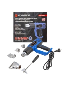 Купить Промышленный электрический фен Forsage с насадками 220в, 50/60гц, 2000вт, 60/350/600с, 50/300/500л/мин, 3 режима, класс защиты-двойная изоляция  F-HG65-2000LED(52347) в E-mobi